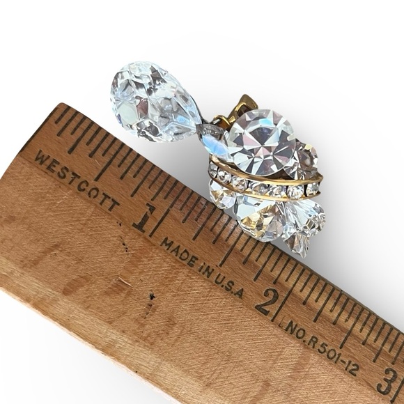 Gold Crystal Clip On Drop Earrings - Picture 4 of 4